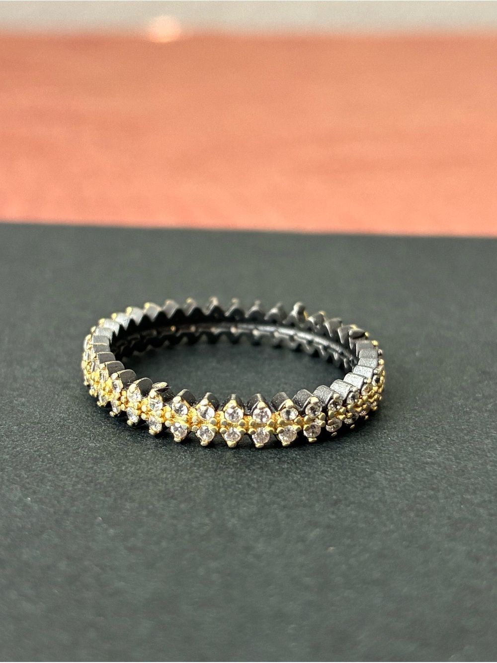 Sterling Silver 925 Gold and Black Pave Crystal Stackable Eternity Ring